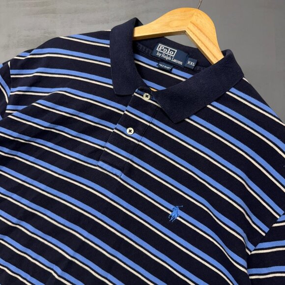 Polo Ralph Lauren Men’s Striped Black Blue Short Sleeve Collared Shirt XXL - Picture 1 of 4